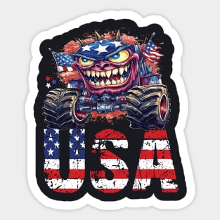 USA Monster Truck American Flag 4th July Men Boys Girls Race Sticker